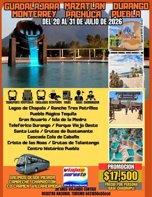 Guadalajara, Mazatlán, Durango, Monterrey, Pachuca y Puebla (Guadalajara • Mazatlán • Durango • Monterrey • Pachuca • Puebla)